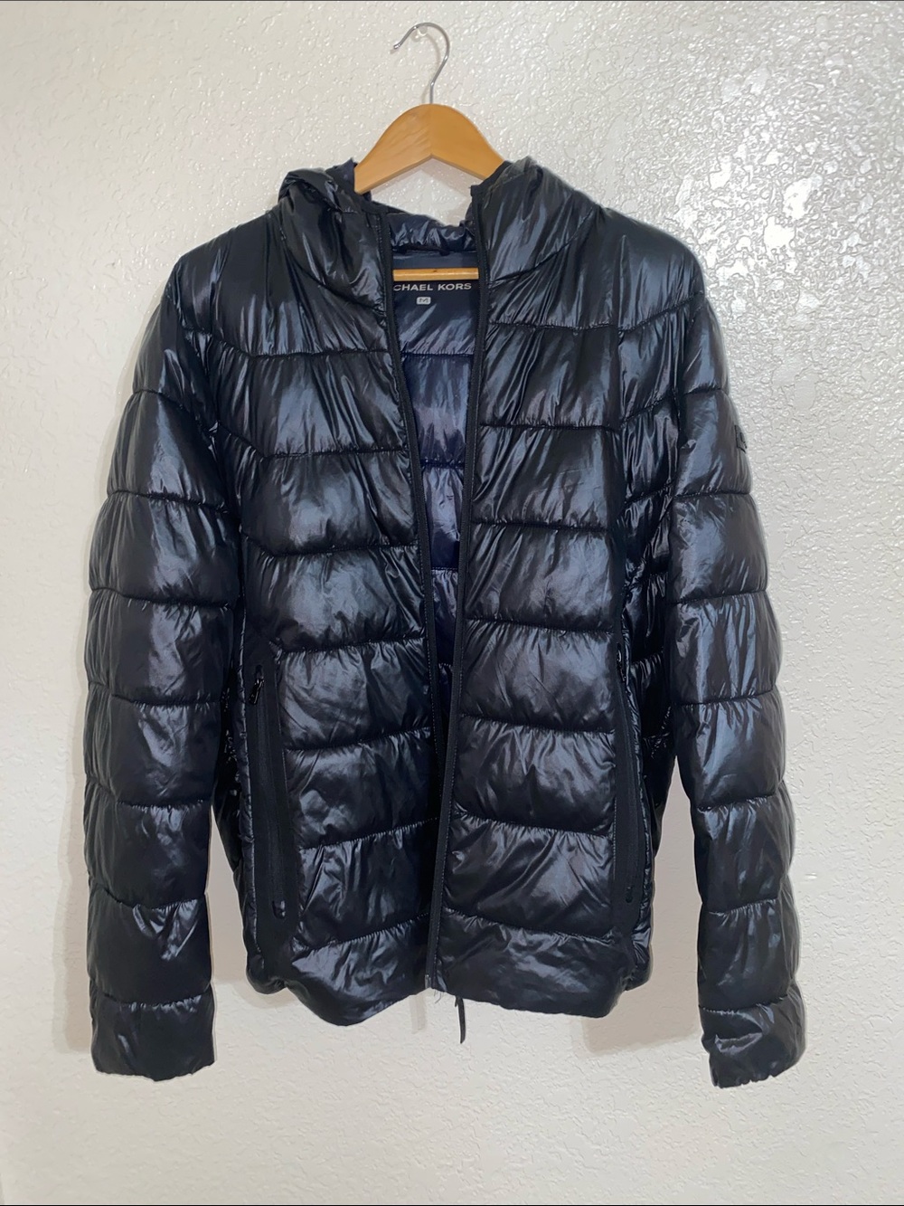 Michael Kors Black Glossy Quilted Hooded Puffer Jacket